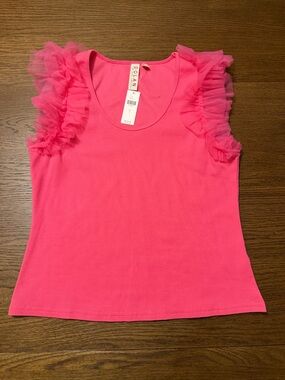 NWT Anthropologie Dolan Tulle Sleeve Ribbed Pink Tank Top
